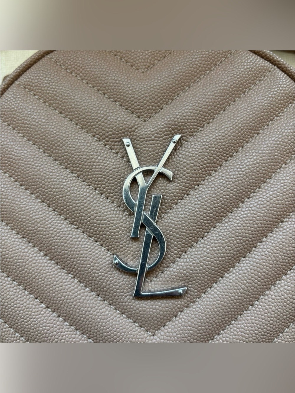 YSL Saint Laurent Chevron Lou Round Circle Shoulder Crossbody Bag Tan Authentic - Picture 2 of 6